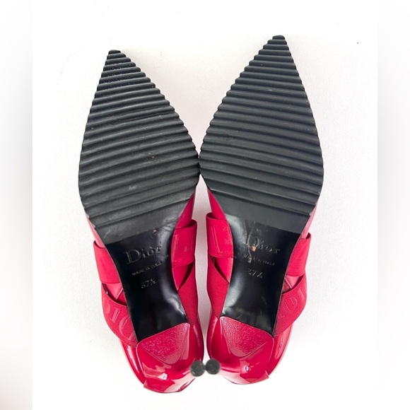 DIOR | Vintage Red Leather Pointed Cross Over Elastic Bandage Pumps EU 37.5 - Picture 13 of 16